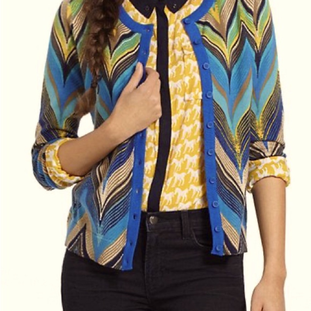 ANTHROPOLOGIE Tabitha Seared Chevrons Cotton CARDIGAN Sweater